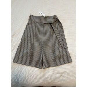 REBECCA TAYLOR Shorts Wool Blend Brown Houndstooth Tie Waist Size 2 Minimalist